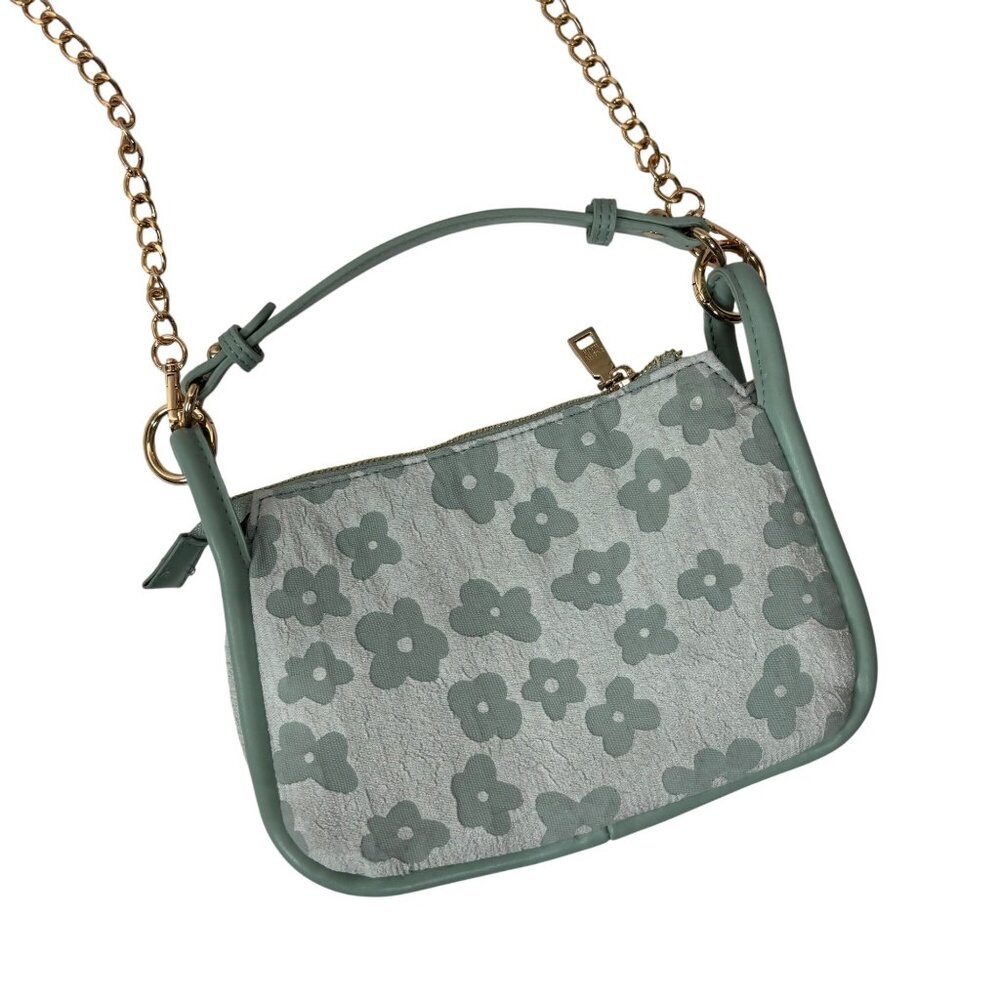 Every Hour Floral Crossbody Bag Aqua Faux Leather Gold Chain Strap Shoulder Hand - Picture 2 of 8